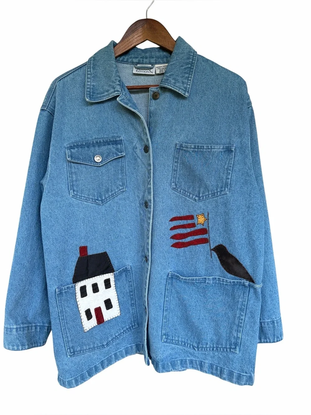 Vintage 90’s Denim Chore Jacket Primitive Folk Art